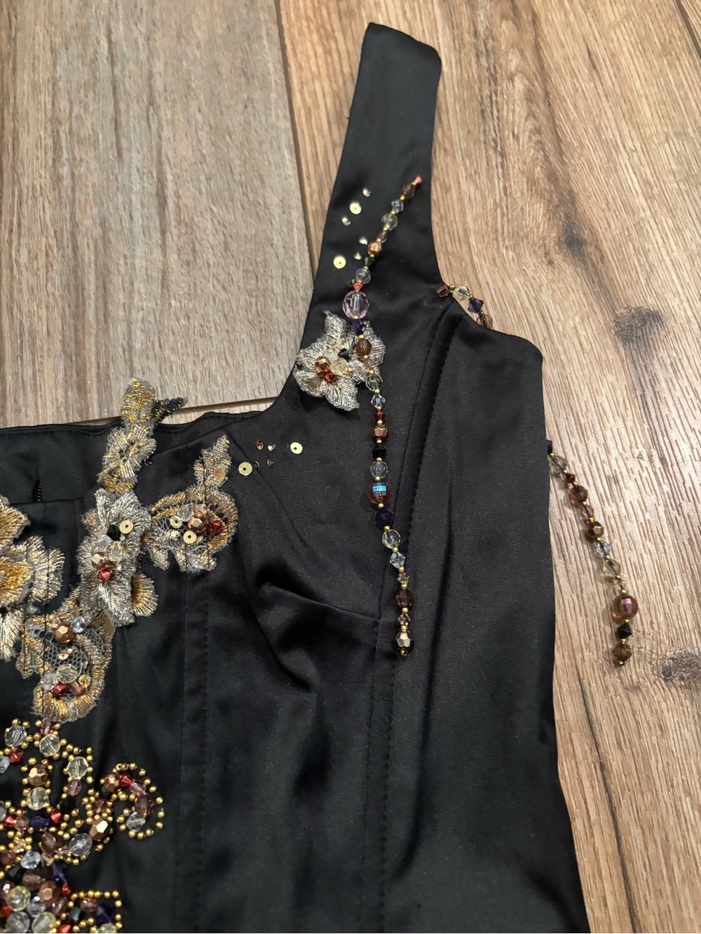 New Vintage Y2K Black & Gold Beaded & Embroidered Fairy Corset Top by Mandalay - Picture 6 of 12